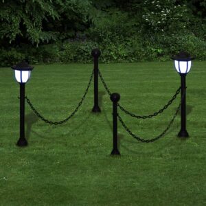 Aplusliving-Solar Lights 4 pcs with Chain Fence and Poles