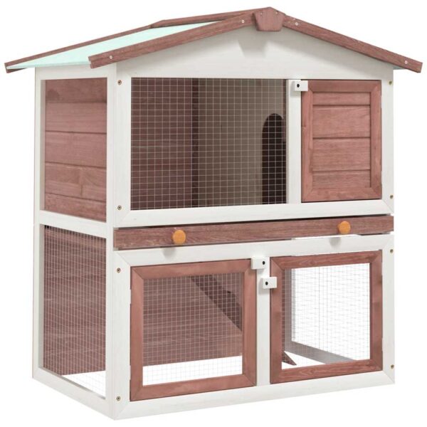 Aplusliving-Outdoor Rabbit Hutch 3 Doors Brown Wood
