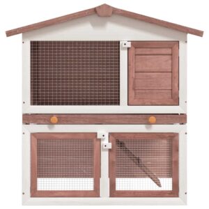 Aplusliving-Outdoor Rabbit Hutch 3 Doors Brown Wood