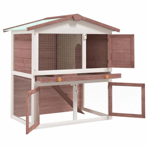 Aplusliving-Outdoor Rabbit Hutch 3 Doors Brown Wood