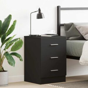 Aplusliving-Bedside Cabinet Black 38x35x56 cm Engineered Wood