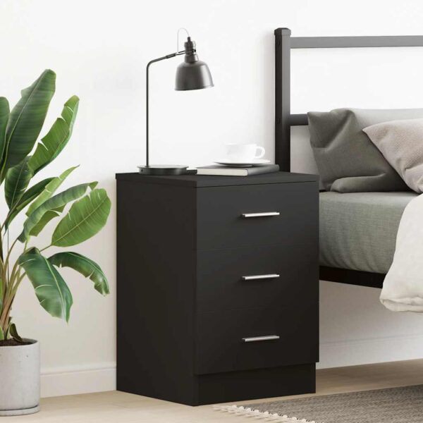 Aplusliving-Bedside Cabinet Black 38x35x56 cm Engineered Wood
