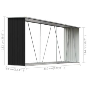 Aplusliving-Garden Log Storage Shed Galvanised Steel 330x84x152 cm Anthracite