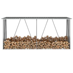 Aplusliving-Garden Log Storage Shed Galvanised Steel 330x84x152 cm Anthracite