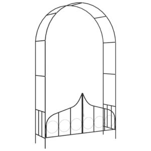 Aplusliving-Garden Arch with Gate Black 138x40x238 cm Iron