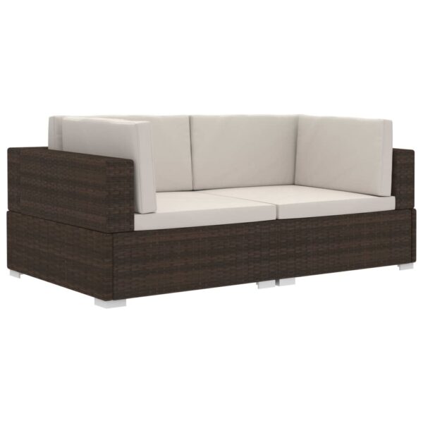 Aplusliving-Sectional Corner Chairs 2 pcs with Cushions Poly Rattan Brown