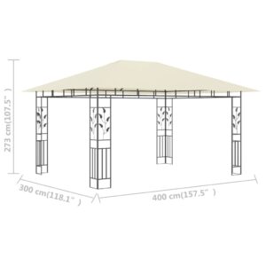 Aplusliving-Gazebo with Mosquito Net 4x3x2.73 m Cream 180 g/m²