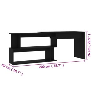 Aplusliving-Corner Desk Black 200x50x76 cm Engineered Wood