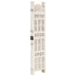 Aplusliving-Hand carved 4-Panel Room Divider White 160x165 cm Solid Mango Wood
