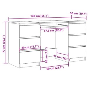 Aplusliving-Writing Desk White 140x50x77 cm Engineered Wood