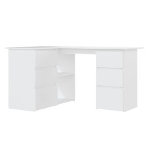 Aplusliving-Corner Desk White 145x100x76 cm Engineered Wood