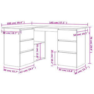 Aplusliving-Corner Desk White 145x100x76 cm Engineered Wood