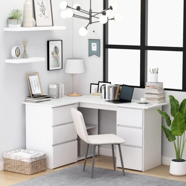 Aplusliving-Corner Desk White 145x100x76 cm Engineered Wood