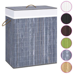 Aplusliving-Bamboo Laundry Basket with 2 Sections Grey 100 L