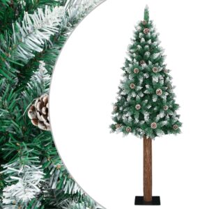 Aplusliving-Slim Christmas Tree with Real Wood and White Snow Green 210 cm