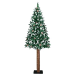 Aplusliving-Slim Christmas Tree with Real Wood and White Snow Green 210 cm