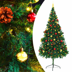Aplusliving-Artificial Pre-lit Christmas Tree with Baubles Green 210 cm