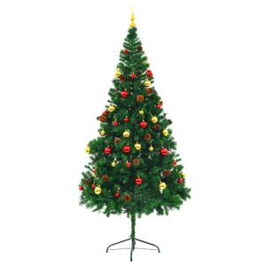 Aplusliving-Artificial Pre-lit Christmas Tree with Baubles Green 210 cm