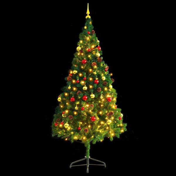 Aplusliving-Artificial Pre-lit Christmas Tree with Baubles Green 210 cm