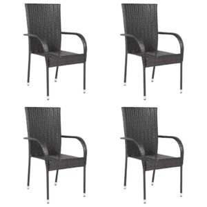 Aplusliving-Stackable Outdoor Chairs 4 pcs Poly Rattan Brown