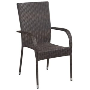 Aplusliving-Stackable Outdoor Chairs 4 pcs Poly Rattan Brown