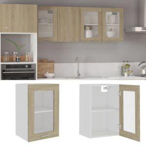 Aplusliving-Hanging Glass Cabinet Lyon Sonoma Oak 40x31x60 cm Engineered Wood