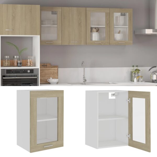Aplusliving-Hanging Glass Cabinet Lyon Sonoma Oak 40x31x60 cm Engineered Wood