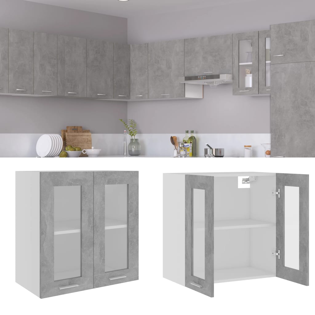 Aplusliving-Hanging Glass Cabinet Lyon Concrete Grey  60x31x60 cm Engineered Wood