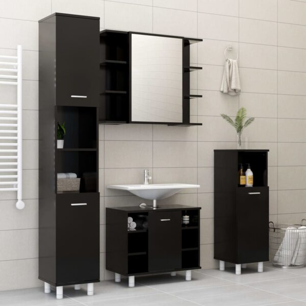Aplusliving-Bathroom Cabinet Black 30x30x95 cm Engineered Wood