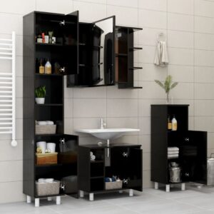 Aplusliving-Bathroom Cabinet Black 30x30x95 cm Engineered Wood
