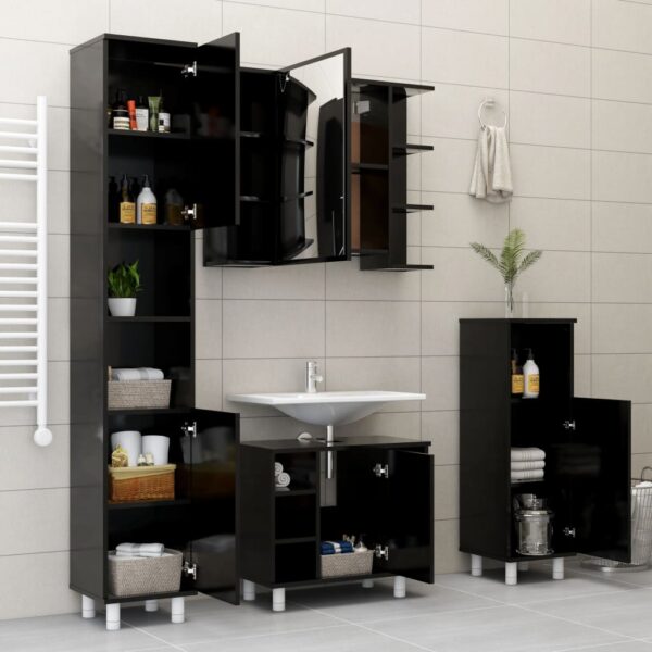 Aplusliving-Bathroom Cabinet Black 30x30x95 cm Engineered Wood