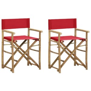 Aplusliving-Folding Director's Chairs 2 pcs Red Bamboo and Fabric