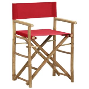 Aplusliving-Folding Director's Chairs 2 pcs Red Bamboo and Fabric