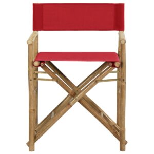 Aplusliving-Folding Director's Chairs 2 pcs Red Bamboo and Fabric