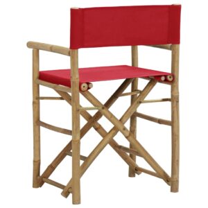 Aplusliving-Folding Director's Chairs 2 pcs Red Bamboo and Fabric