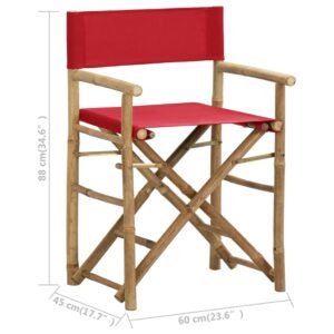 Aplusliving-Folding Director's Chairs 2 pcs Red Bamboo and Fabric