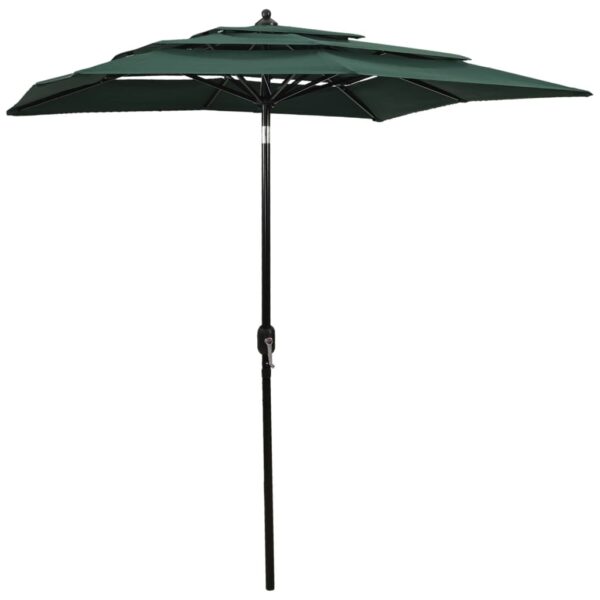Aplusliving-3-Tier Garden Parasol with Aluminium Pole Green 2x2 m