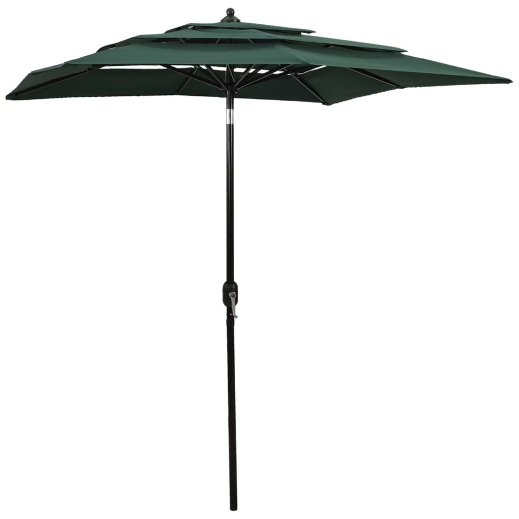 Aplusliving-3-Tier Garden Parasol with Aluminium Pole Green 2x2 m