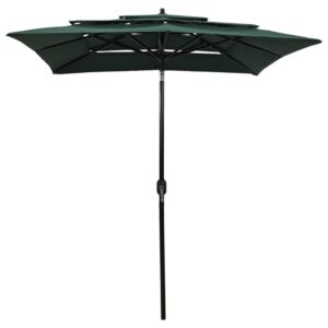Aplusliving-3-Tier Garden Parasol with Aluminium Pole Green 2x2 m