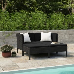 Aplusliving-4 Piece Garden Lounge Set with Cushions Poly Rattan Black