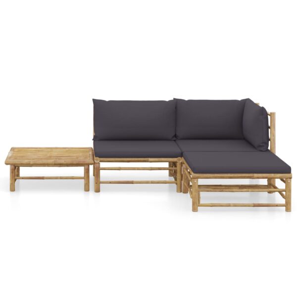Aplusliving-4 Piece Garden Lounge Set with Dark Grey Cushions Bamboo