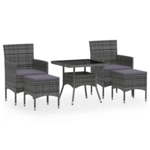 Aplusliving-5 Piece Garden Dining Set Poly Rattan and Tempered Glass Grey