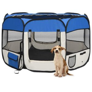 Aplusliving-Foldable Dog Playpen with Carrying Bag Blue 110x110x58 cm