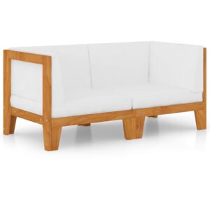Aplusliving-2-Seater Sofa with Cream White Cushions Solid Acacia Wood