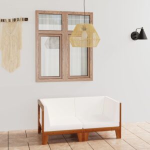 Aplusliving-2-Seater Sofa with Cream White Cushions Solid Acacia Wood
