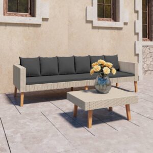 Aplusliving-2 Piece Garden Lounge Set with Cushions Poly Rattan Beige