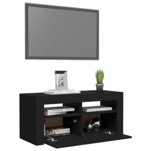 Aplusliving-TV Cabinet with LED Lights Black 90x35x40 cm
