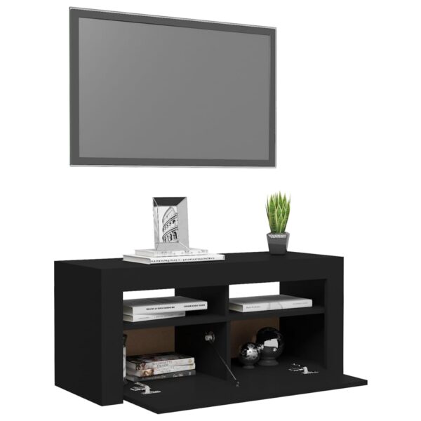 Aplusliving-TV Cabinet with LED Lights Black 90x35x40 cm