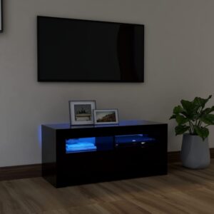 Aplusliving-TV Cabinet with LED Lights Black 90x35x40 cm