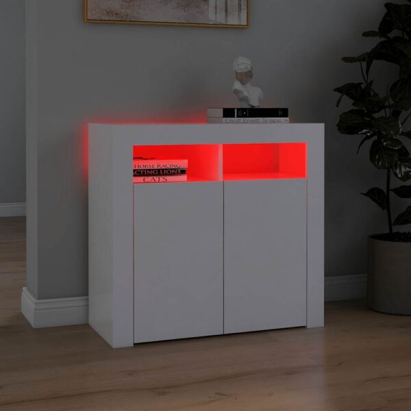 Aplusliving-Sideboard with LED Lights White 80x35x75 cm